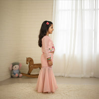 Pink Floral Embroidered Top With Embroidered Pants