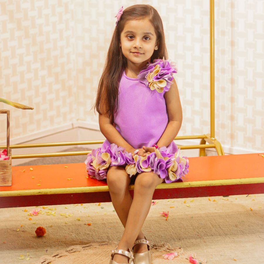 Lavender Flower Embellished Dress