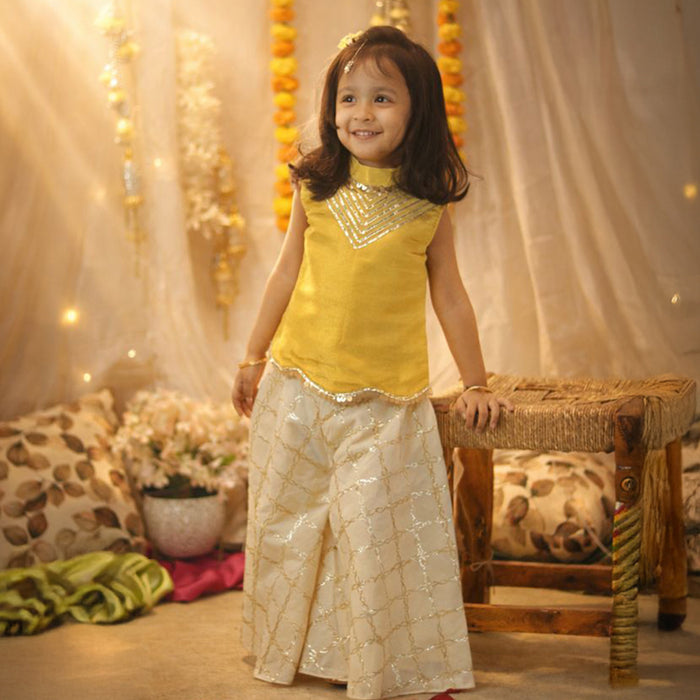 Yellow Short Kurti With Palazzo Pants