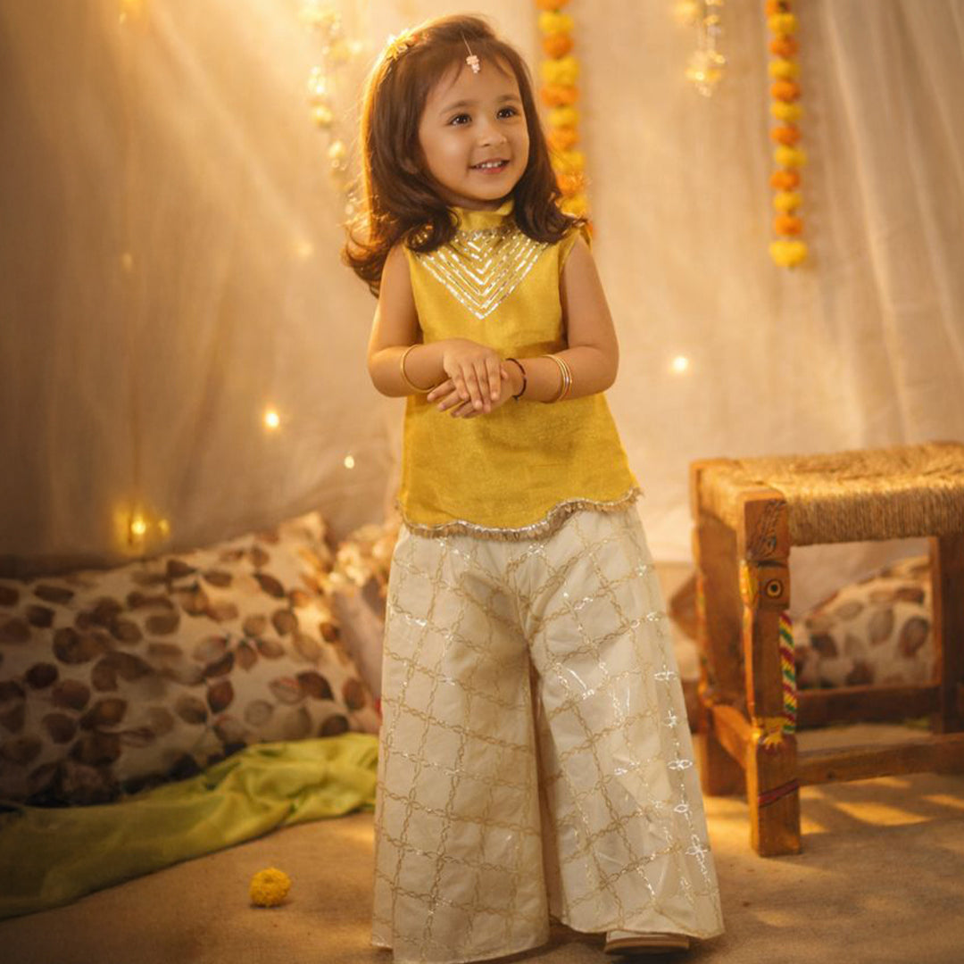 Yellow Short Kurti With Palazzo Pants