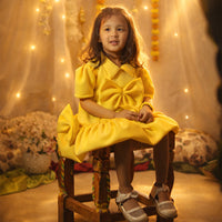 Yellow Scuba Frock With Bow At Centre