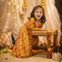 Yellow Printed Top Lehenga With Stylish Knot At Back