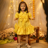 Yellow Scuba Frock With Bow At Centre