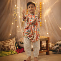 White Printed Cowl Style Kurta Set