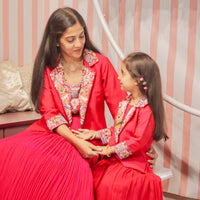 PINK HEAVY COLLARED NECK COAT WITH INNER AND PLEATED LEHENGA