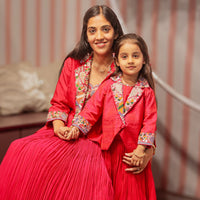 PINK HEAVY COLLARED NECK COAT WITH INNER AND PLEATED LEHENGA