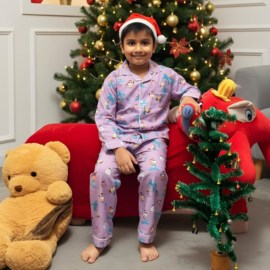 Purple Christmas Print Night Suit