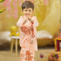 PEACH STYLISH PLEATED FLAP KURTA SET