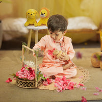 PEACH STYLISH PLEATED FLAP KURTA SET