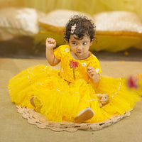 YELLOW EMBROIDERED TOP AND RUFFLED LEHENGA
