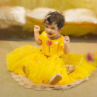 YELLOW EMBROIDERED TOP AND RUFFLED LEHENGA