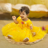YELLOW EMBROIDERED TOP AND RUFFLED LEHENGA