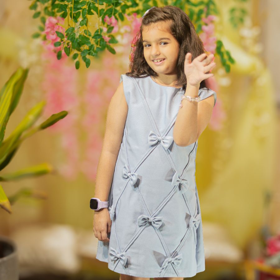 BLUE BOW EMBELLISHED FROCK
