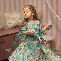 BLUE EMBELLISHED FABRIC  TOP LEHENGA WITH TASSELS