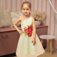 GREEN FLOWER PATCH EMBROIDERED FROCK