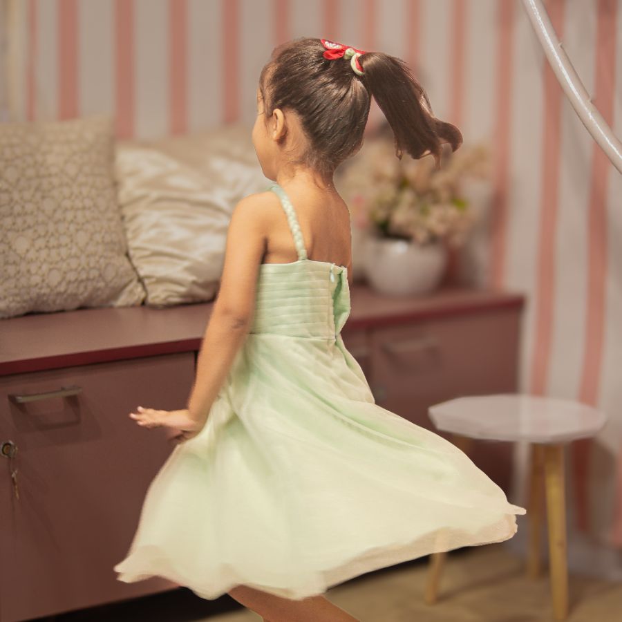 GREEN FLOWER PATCH EMBROIDERED FROCK